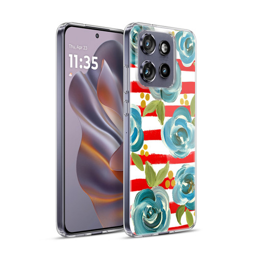 Haley Bush Floral Painting Blue Rose Red Stripe Soft Gel Case for Motorola Edge 50 Neo