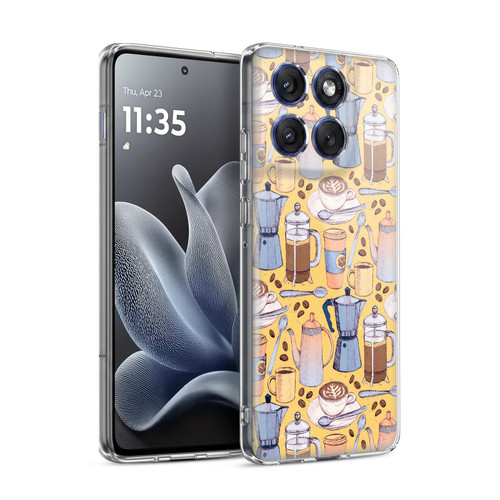 Micklyn Le Feuvre Patterns 2 Coffee Love On Yellow Soft Gel Case for Motorola Edge 70