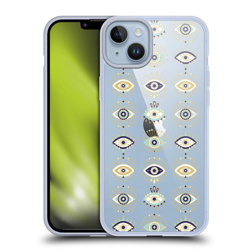 Cat Coquillette Linear White Evil Eyes Pattern Soft Gel Case for Apple iPhone 14 Plus