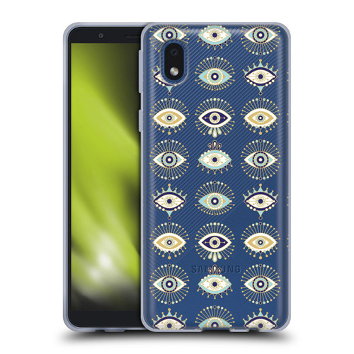 Cat Coquillette Linear White Evil Eyes Pattern Soft Gel Case for Samsung Galaxy A01 Core (2020)