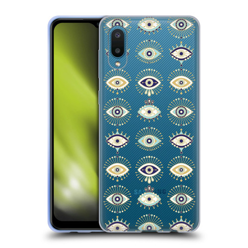 Cat Coquillette Linear White Evil Eyes Pattern Soft Gel Case for Samsung Galaxy A02/M02 (2021)
