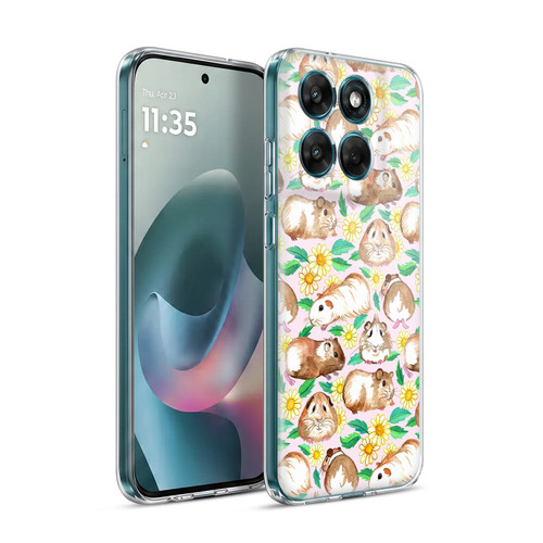 Micklyn Le Feuvre Patterns 2 Guinea Pigs And Daisies In Watercolour On Pink Soft Gel Case for Motorola Moto G77