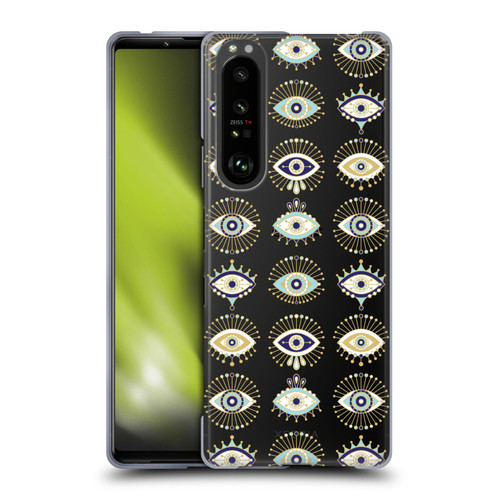 Cat Coquillette Linear White Evil Eyes Pattern Soft Gel Case for Sony Xperia 1 III