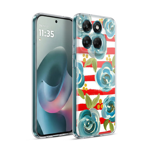 Haley Bush Floral Painting Blue Rose Red Stripe Soft Gel Case for Motorola Moto G77