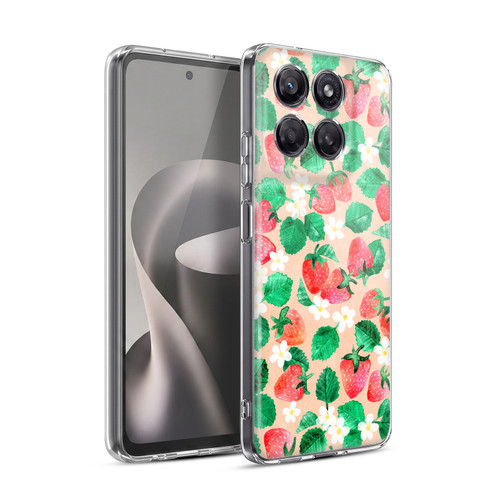 Micklyn Le Feuvre Flora And Fauna Strawberry Watercolor in Peach Soft Gel Case for Motorola Moto G37 Power