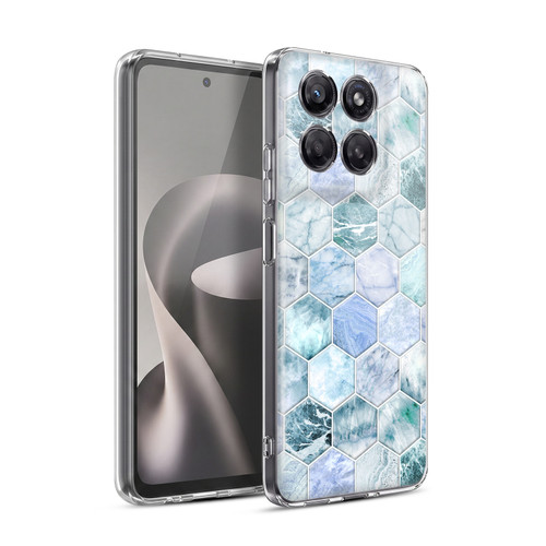 Micklyn Le Feuvre Marble Patterns Ice Blue And Jade Stone And Hexagon Tiles Soft Gel Case for Motorola Moto G37 Power