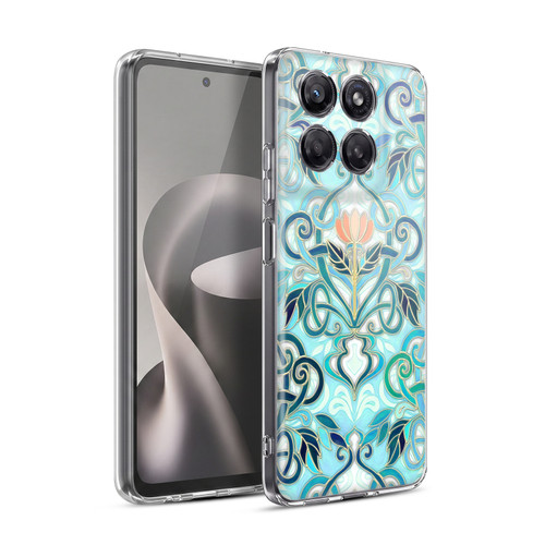 Micklyn Le Feuvre Patterns 2 Ocean Aqua Art Nouveau With Peach Flowers Soft Gel Case for Motorola Moto G37 Power