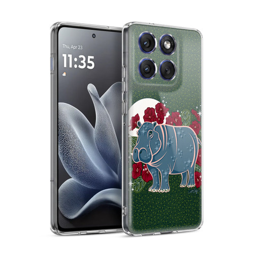 Cat Coquillette Tropical Wildlife Hippo And African Violet Soft Gel Case for Motorola Edge 70
