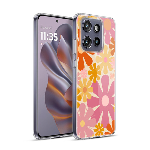 Kierkegaard Design Studio Retro Abstract Patterns Pink Orange Thulian Flowers Soft Gel Case for Motorola Edge 50 Neo