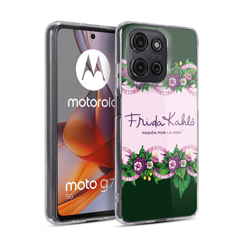 Frida Kahlo Purple Florals Border Soft Gel Case for Motorola Moto G75