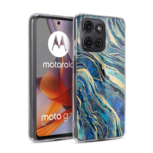 LebensArt Geo Liquid Marble Shimmer Blue Soft Gel Case for Motorola Moto G75
