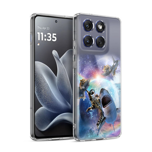 Random Galaxy Animals Space Cat Riding Shark Soft Gel Case for Motorola Edge 70