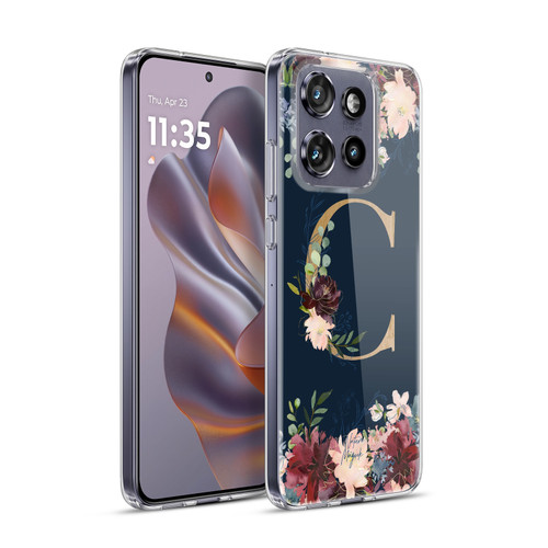 Nature Magick Floral Monogram Gold Navy Letter C Soft Gel Case for Motorola Edge 50 Neo