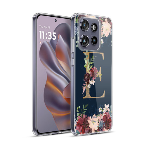 Nature Magick Floral Monogram Gold Navy Letter E Soft Gel Case for Motorola Edge 50 Neo