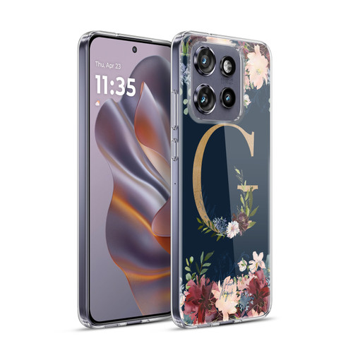 Nature Magick Floral Monogram Gold Navy Letter G Soft Gel Case for Motorola Edge 50 Neo