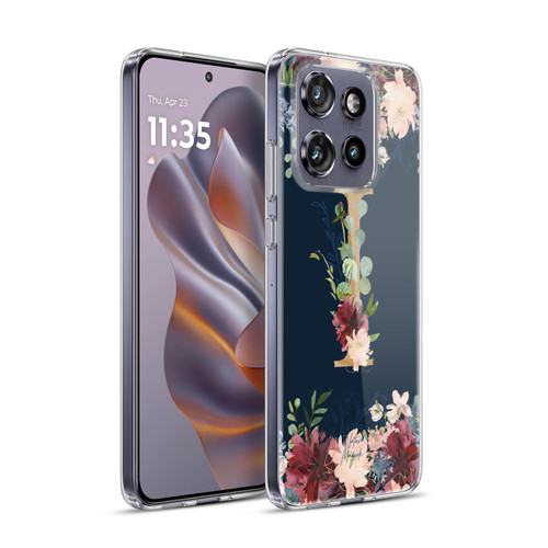 Nature Magick Floral Monogram Gold Navy Letter I Soft Gel Case for Motorola Edge 50 Neo