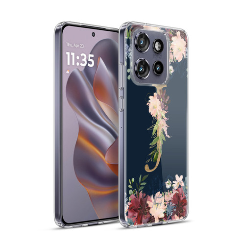 Nature Magick Floral Monogram Gold Navy Letter J Soft Gel Case for Motorola Edge 50 Neo