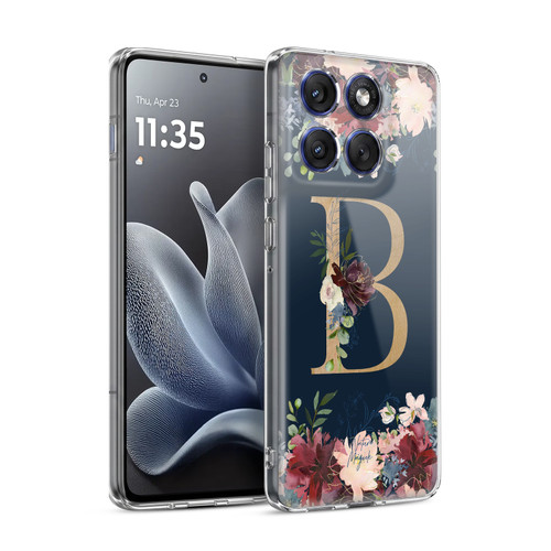Nature Magick Floral Monogram Gold Navy Letter B Soft Gel Case for Motorola Edge 70