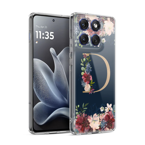 Nature Magick Floral Monogram Gold Navy Letter D Soft Gel Case for Motorola Edge 70