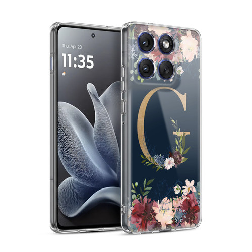 Nature Magick Floral Monogram Gold Navy Letter G Soft Gel Case for Motorola Edge 70