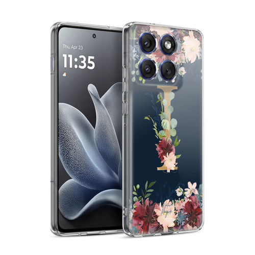 Nature Magick Floral Monogram Gold Navy Letter I Soft Gel Case for Motorola Edge 70