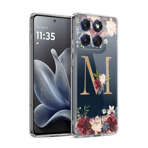 Nature Magick Floral Monogram Gold Navy Letter M Soft Gel Case for Motorola Edge 70