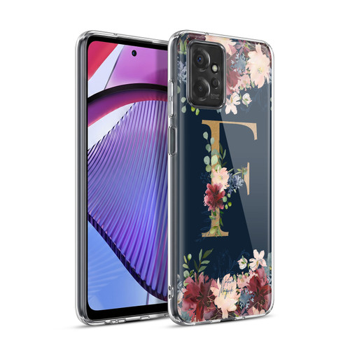 Nature Magick Floral Monogram Gold Navy Letter F Soft Gel Case for Motorola Moto G Power (2023)