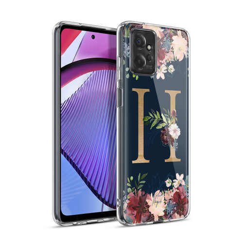 Nature Magick Floral Monogram Gold Navy Letter H Soft Gel Case for Motorola Moto G Power (2023)