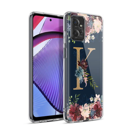Nature Magick Floral Monogram Gold Navy Letter K Soft Gel Case for Motorola Moto G Power (2023)