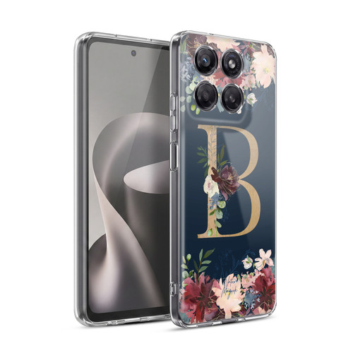 Nature Magick Floral Monogram Gold Navy Letter B Soft Gel Case for Motorola Moto G37 Power