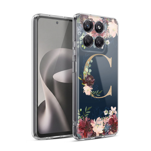 Nature Magick Floral Monogram Gold Navy Letter C Soft Gel Case for Motorola Moto G37 Power