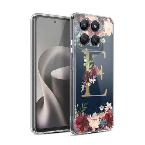 Nature Magick Floral Monogram Gold Navy Letter E Soft Gel Case for Motorola Moto G37 Power