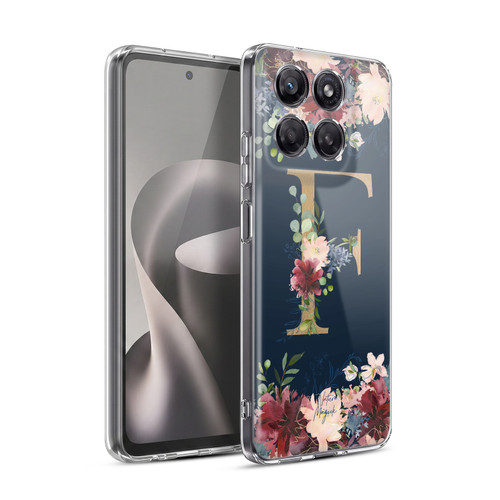 Nature Magick Floral Monogram Gold Navy Letter F Soft Gel Case for Motorola Moto G37 Power