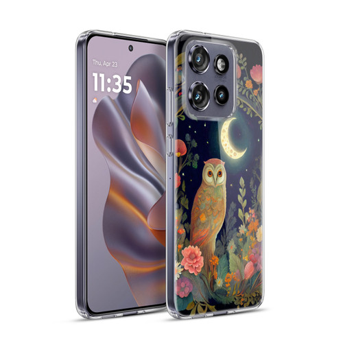 JK Stewart Key Art Owl Crescent Moon Night Garden Soft Gel Case for Motorola Edge 50 Neo