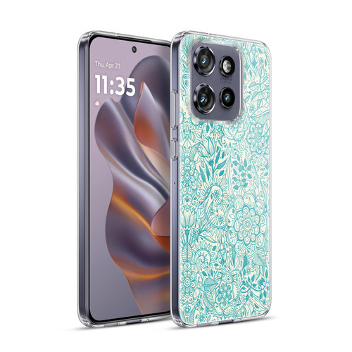Micklyn Le Feuvre Floral Patterns Teal And Cream Soft Gel Case for Motorola Edge 50 Neo