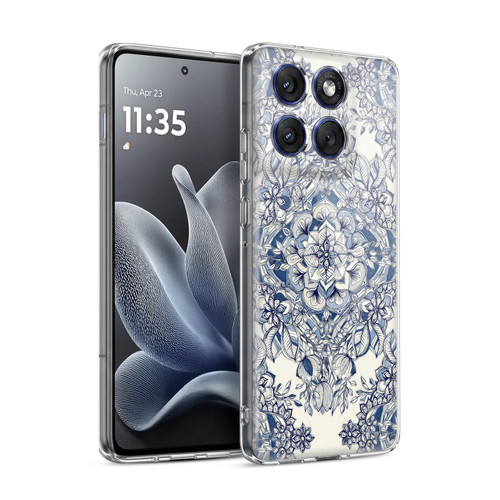 Micklyn Le Feuvre Floral Patterns Diamond Doodle In Navy Blue And Cream Soft Gel Case for Motorola Edge 70