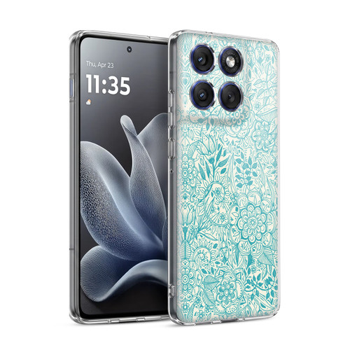 Micklyn Le Feuvre Floral Patterns Teal And Cream Soft Gel Case for Motorola Edge 70