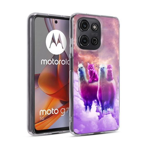 Random Galaxy Space Llama Galaxy Purple Cat Soft Gel Case for Motorola Moto G75