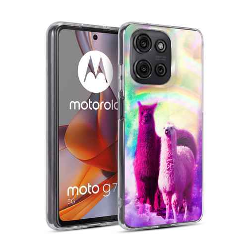 Random Galaxy Space Llama Lovely Lllama In Rainbow Soft Gel Case for Motorola Moto G75