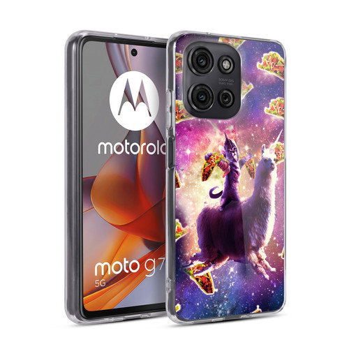 Random Galaxy Space Llama Warrior Cat & Tacos Soft Gel Case for Motorola Moto G75