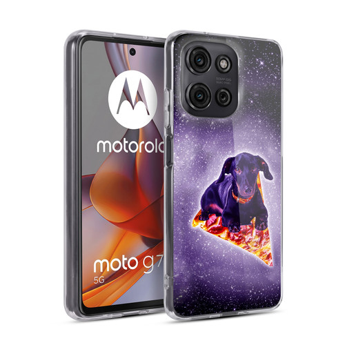 Random Galaxy Space Pizza Ride Purple Galaxy Black Dog Soft Gel Case for Motorola Moto G75