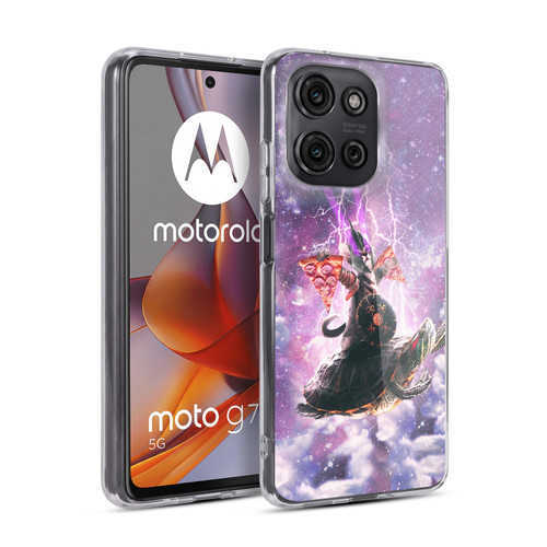 Random Galaxy Space Pizza Ride Lazer Cat Riding Turtle Soft Gel Case for Motorola Moto G75