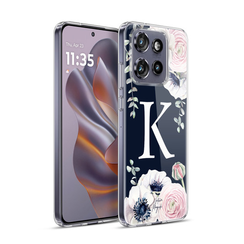 Nature Magick Floral Monogram Navy Flowers 1 Letter K Soft Gel Case for Motorola Edge 50 Neo