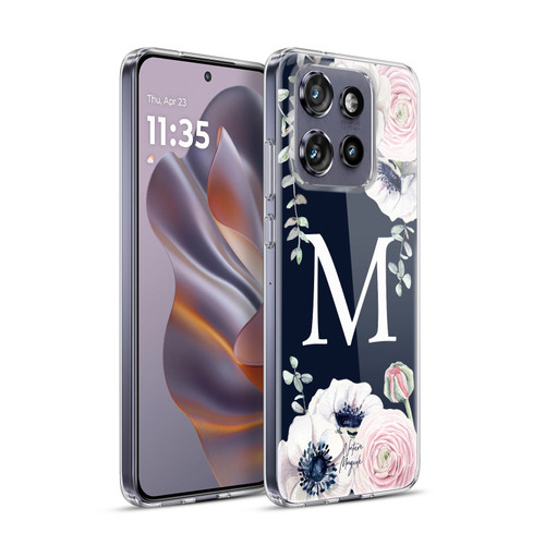 Nature Magick Floral Monogram Navy Flowers 1 Letter M Soft Gel Case for Motorola Edge 50 Neo