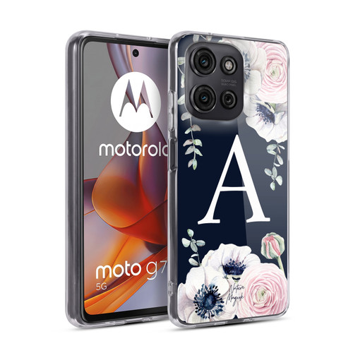 Nature Magick Floral Monogram Navy Flowers 1 Letter A Soft Gel Case for Motorola Moto G75