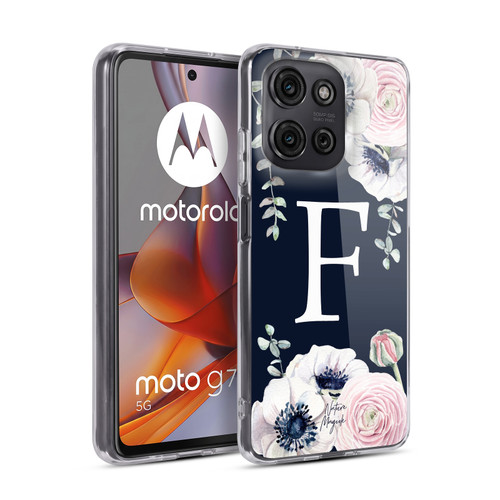 Nature Magick Floral Monogram Navy Flowers 1 Letter F Soft Gel Case for Motorola Moto G75