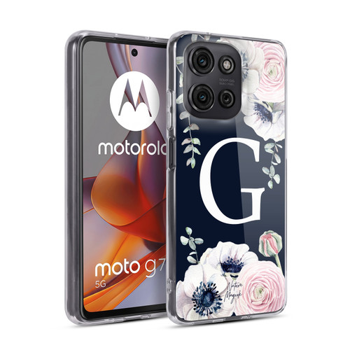Nature Magick Floral Monogram Navy Flowers 1 Letter G Soft Gel Case for Motorola Moto G75