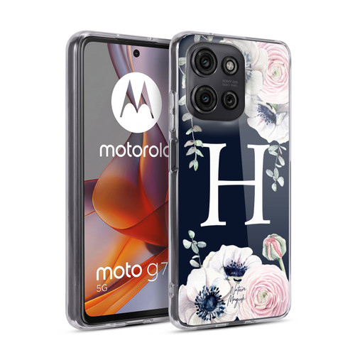Nature Magick Floral Monogram Navy Flowers 1 Letter H Soft Gel Case for Motorola Moto G75