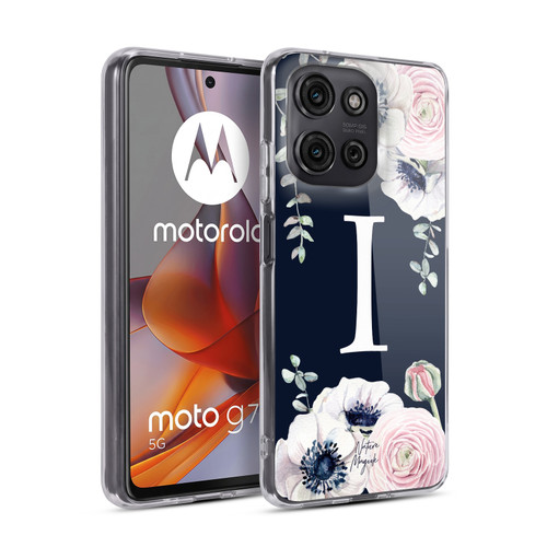 Nature Magick Floral Monogram Navy Flowers 1 Letter I Soft Gel Case for Motorola Moto G75