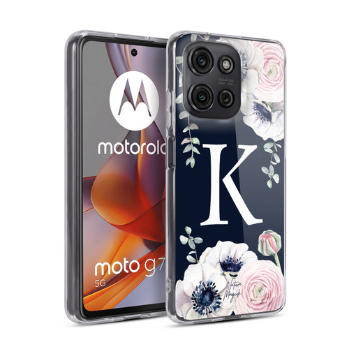 Nature Magick Floral Monogram Navy Flowers 1 Letter K Soft Gel Case for Motorola Moto G75